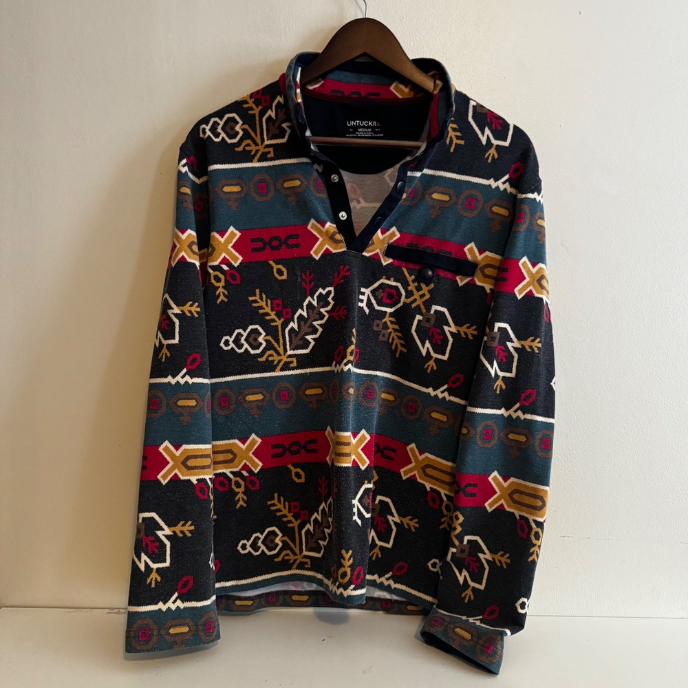 Men's M Multicolor Southwestern Snap Pullover Cotton Blend Fall Layers Boho